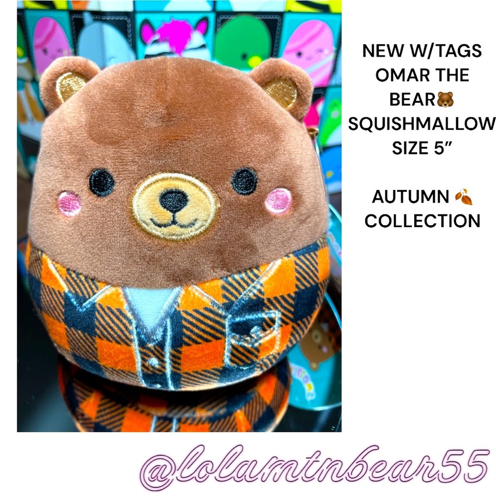 NW/TAGS OMAR THE BEAR 🐻 IN FLANNEL SHIRT SQUISHMALLOW-SZ 5”AUTUMN COLLECTION